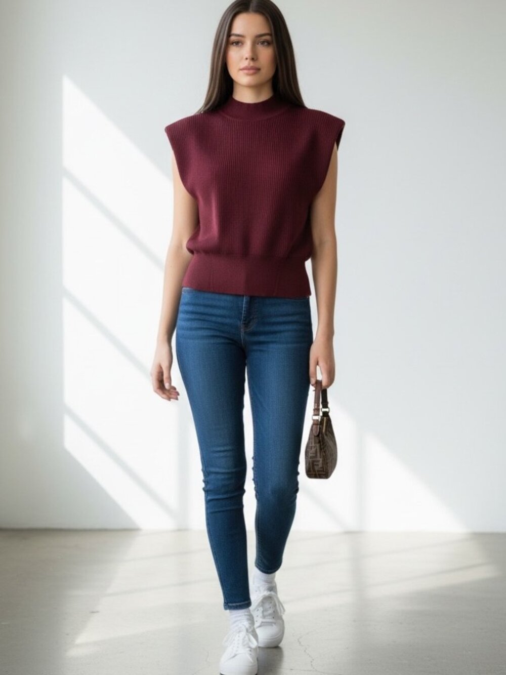 Jason Wu Wine Mock Neck Knit Vest Sleeveless Dolman Dark Academia Sz L